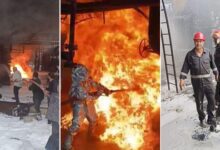 متحدين مخاطر النيران الشديدة.. عمال مصفاة حمص وكوادر الإطفاء جهود استثنائية لإخماد حريق الوحدة 100