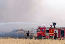 إخماد حريق في حقل للقمح بريف درعا الشرقي – S A N A