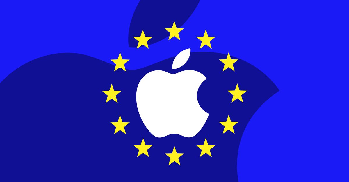 Vector illustration of the Apple logo in the EU stars.