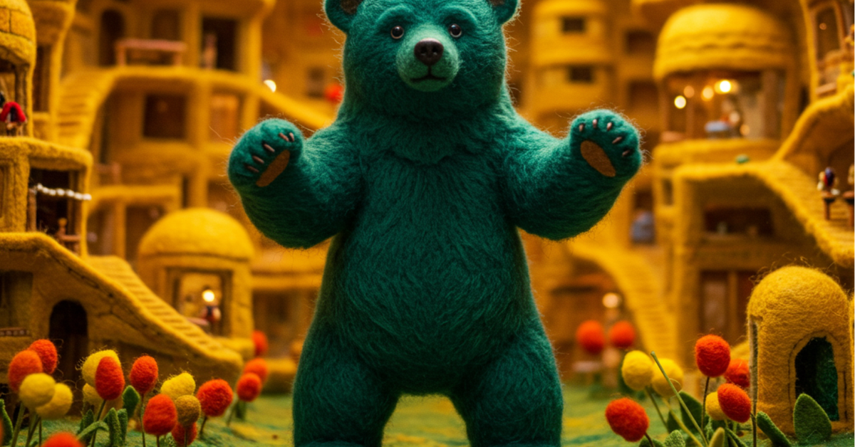 A photo of a green bear from Whisk.