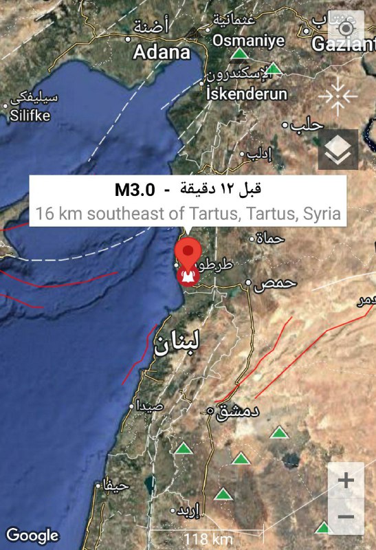 هزة أرضية قبل قليل بقوة 3.0 ريختر وعمق ضحل 5km تضرب على بعد  16 كم جنوب شرق طرطوس، سوريا ⁦ يوم الاثنين 16 ديسمبر 2024، الساعة 12:48 صباحًا (بتوقيت دمشق)...