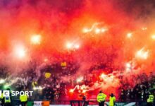 Flares were on display at both ends of Hampden before kick-off