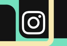 Instagram logo over green, black, and cream background