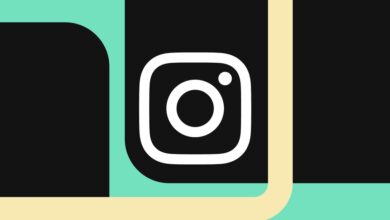 Instagram logo over green, black, and cream background