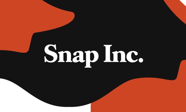 Snap Inc. written in white letters against a multicolored black, white, and reddish / orange background.