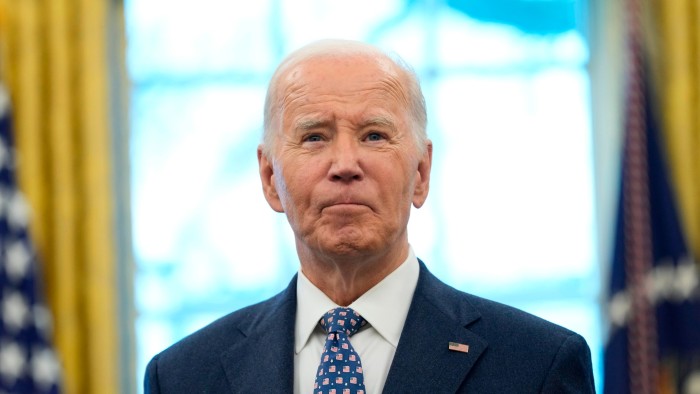 A close-up of President Joe Biden in the Oval Office of the White House