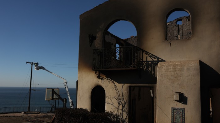 A building damaged by the Palisades Fire