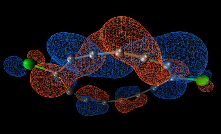 مدار دايسون لربط الإلكترون بجزيء نصف موبيوس، محسوبًا باستخدام الأجهزة الكمومية.