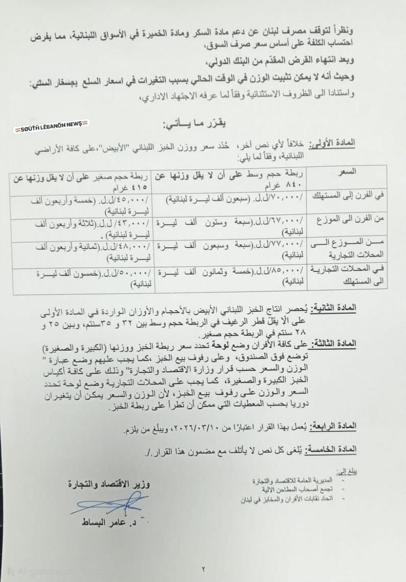 ارتفاع سعر ربطة الخبز