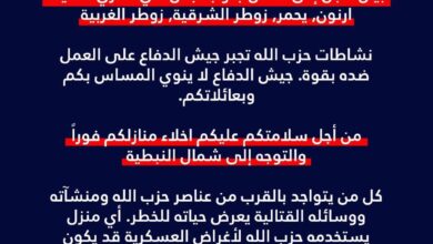 الاحتلال يصدر إنذارا لعدة بلدات جنوبية