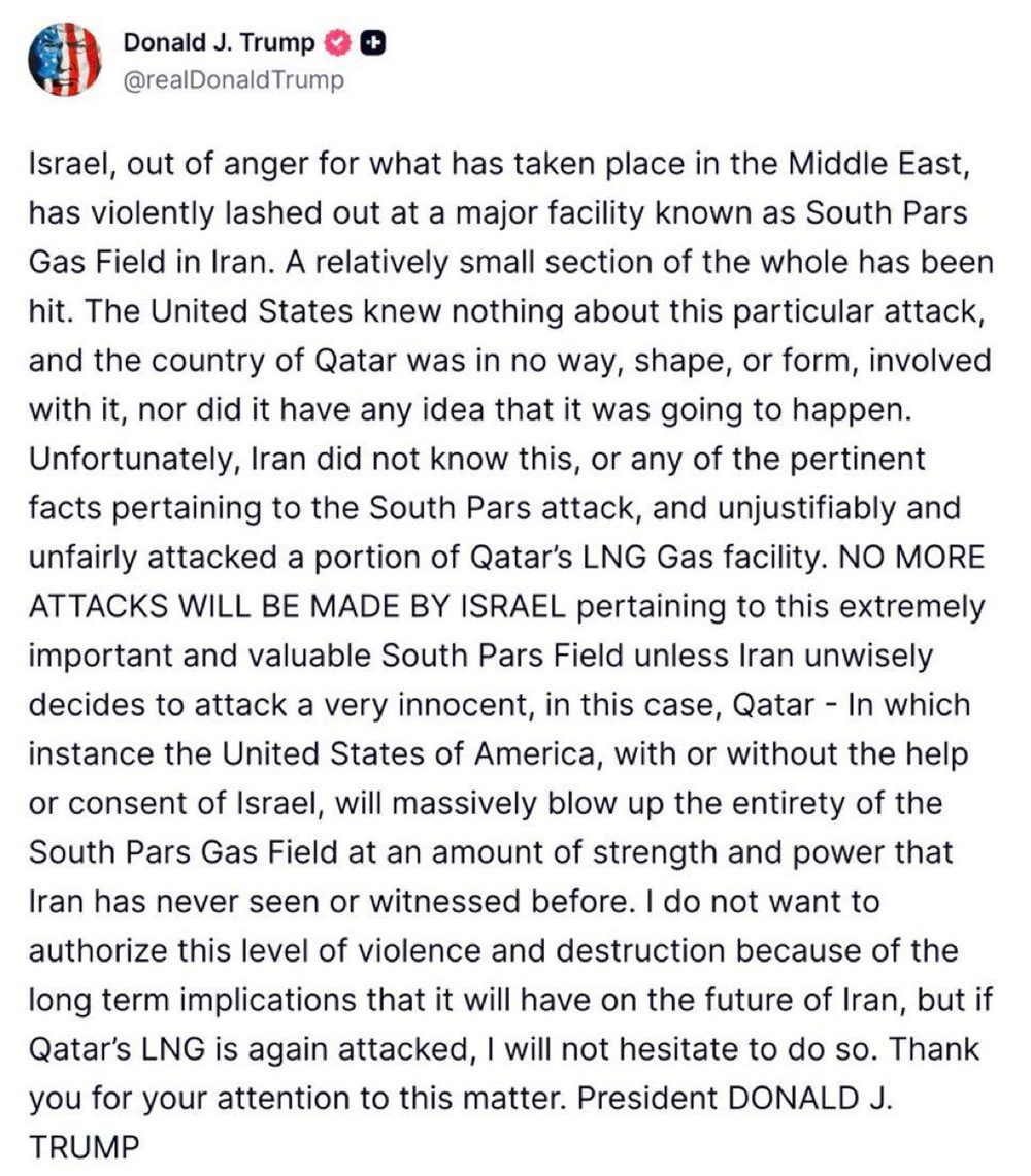 الولايات المتحدة لم تكن تعلم شيئًا عن هجوم “اسرائيل” على حقل غاز “بارس” جنوب ايران الولايات المتحدة لم تكن تعلم شيئًا عن هجوم “اسرائيل” على حقل غاز “بارس” جنوب ايران