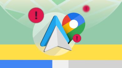 The Android Auto Logo And Google Maps Pin Surrounded By Red Alert Icons Against A Blurred Map Backgr Avif
