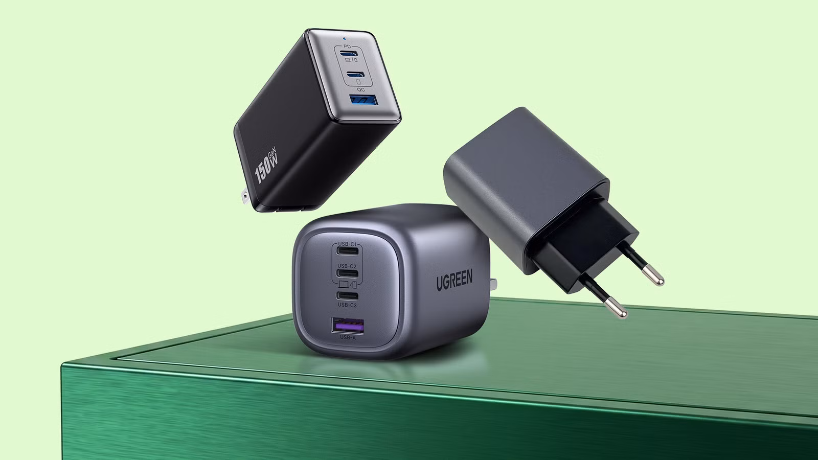three chargers floating above a green surface png