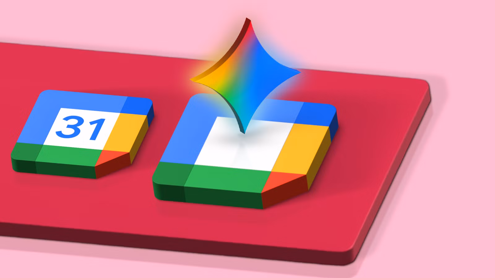 a 3d illustration of google calendar logo with a glowing gemini icon floating above it png