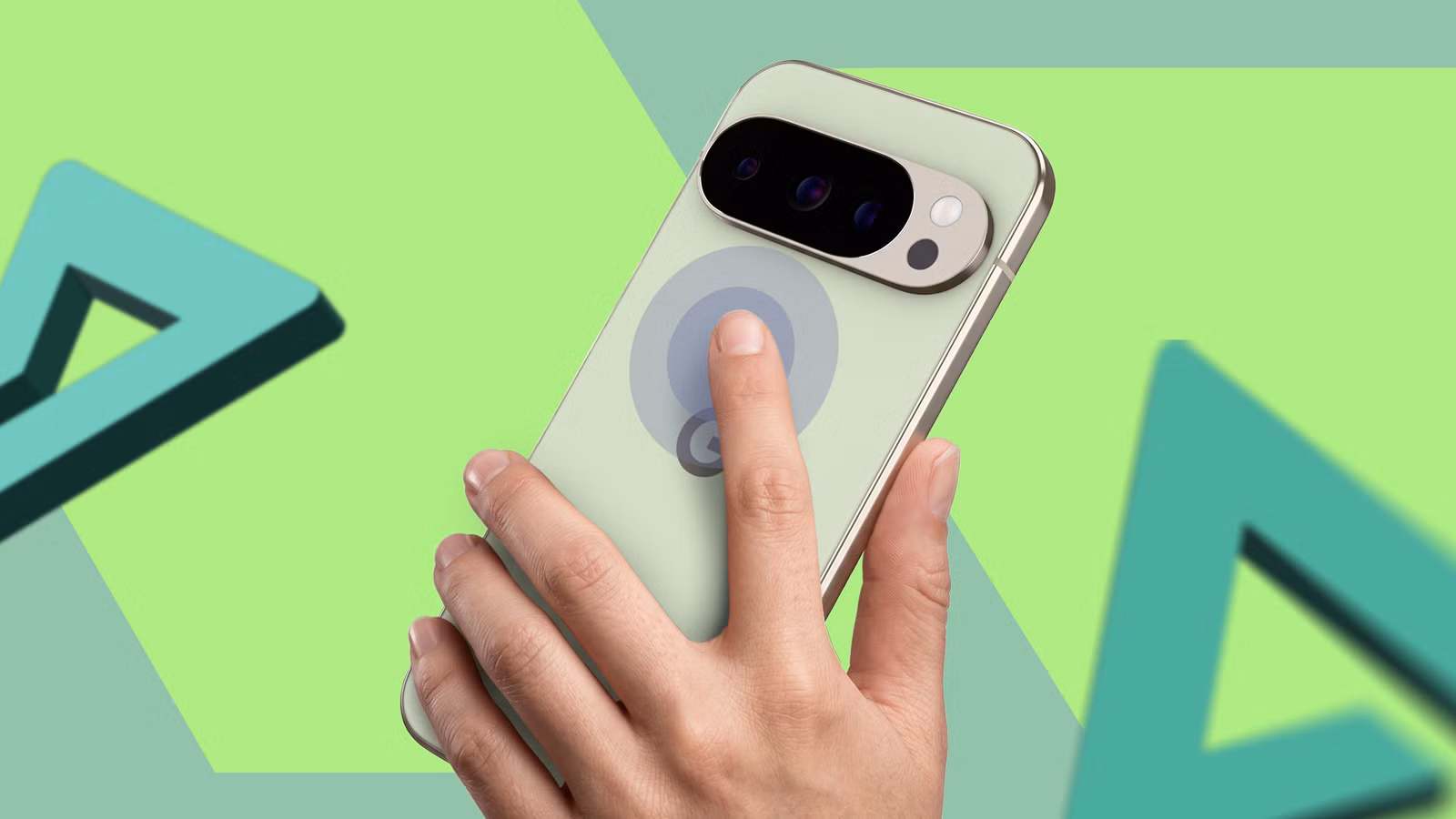 A Hand Holding A Google Pixel Smartphone With An Index Finger Double Tapping The Back Of The Device Avif