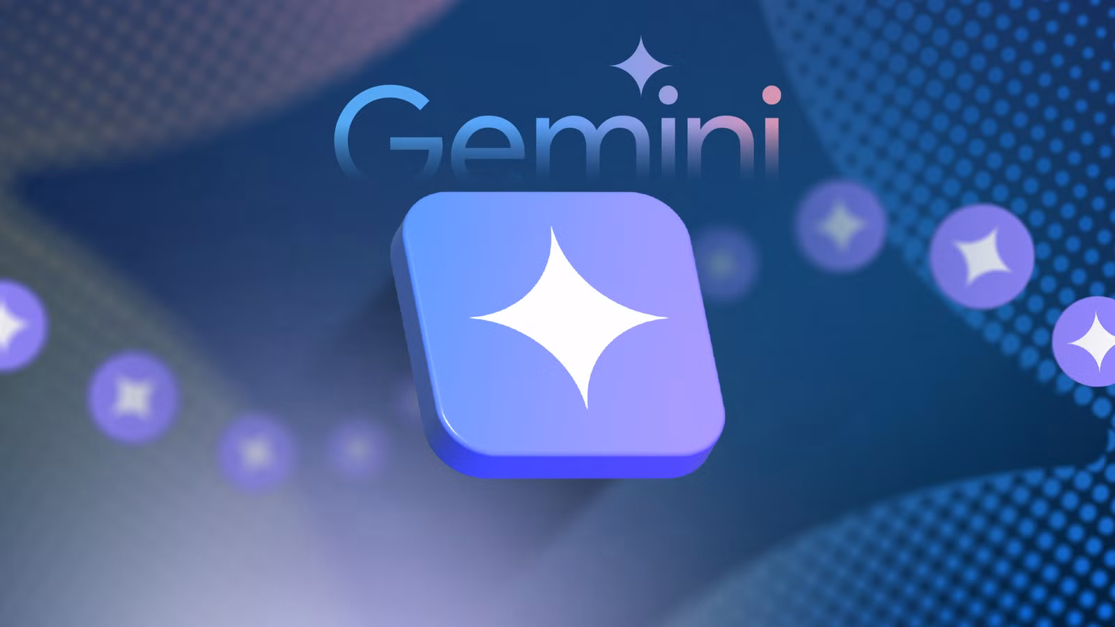 a purple gemini icon with floating star symbols on a dark blue background png