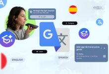 A Woman Practicing Pronunciation On Google Translate With Multiple Languages Displayed Around Them J Avif