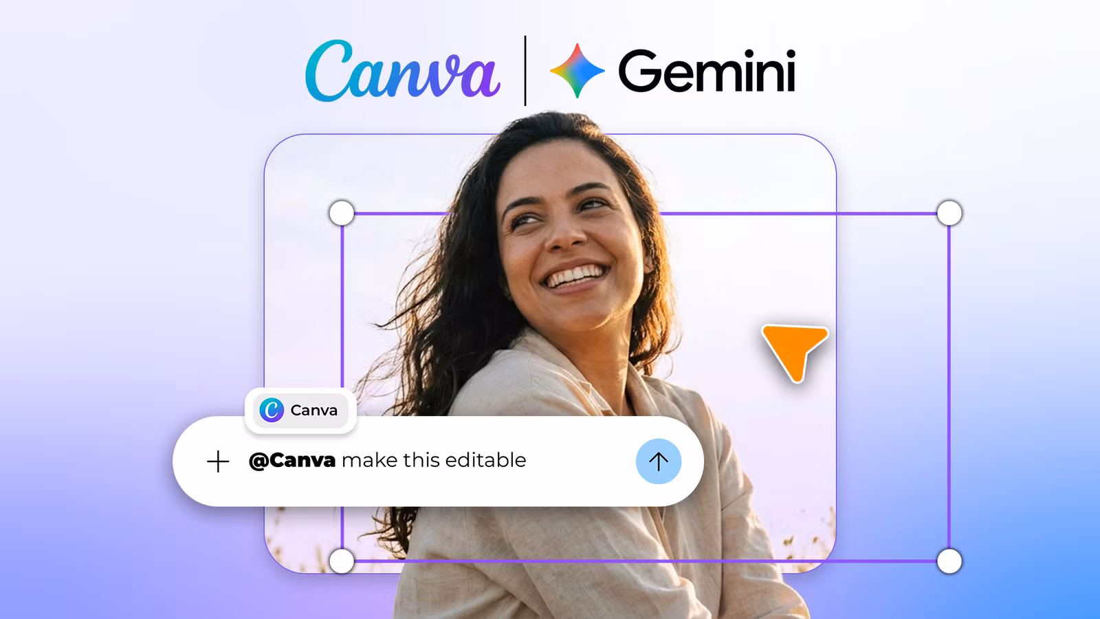 canva and gemini logos above a woman s photo being edited inside the canva interface png