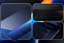 Close Up Renders Of A Dark Googlebook Laptop Showing The Lid Hinge And Fingerprint Sensor On A Futur Avif