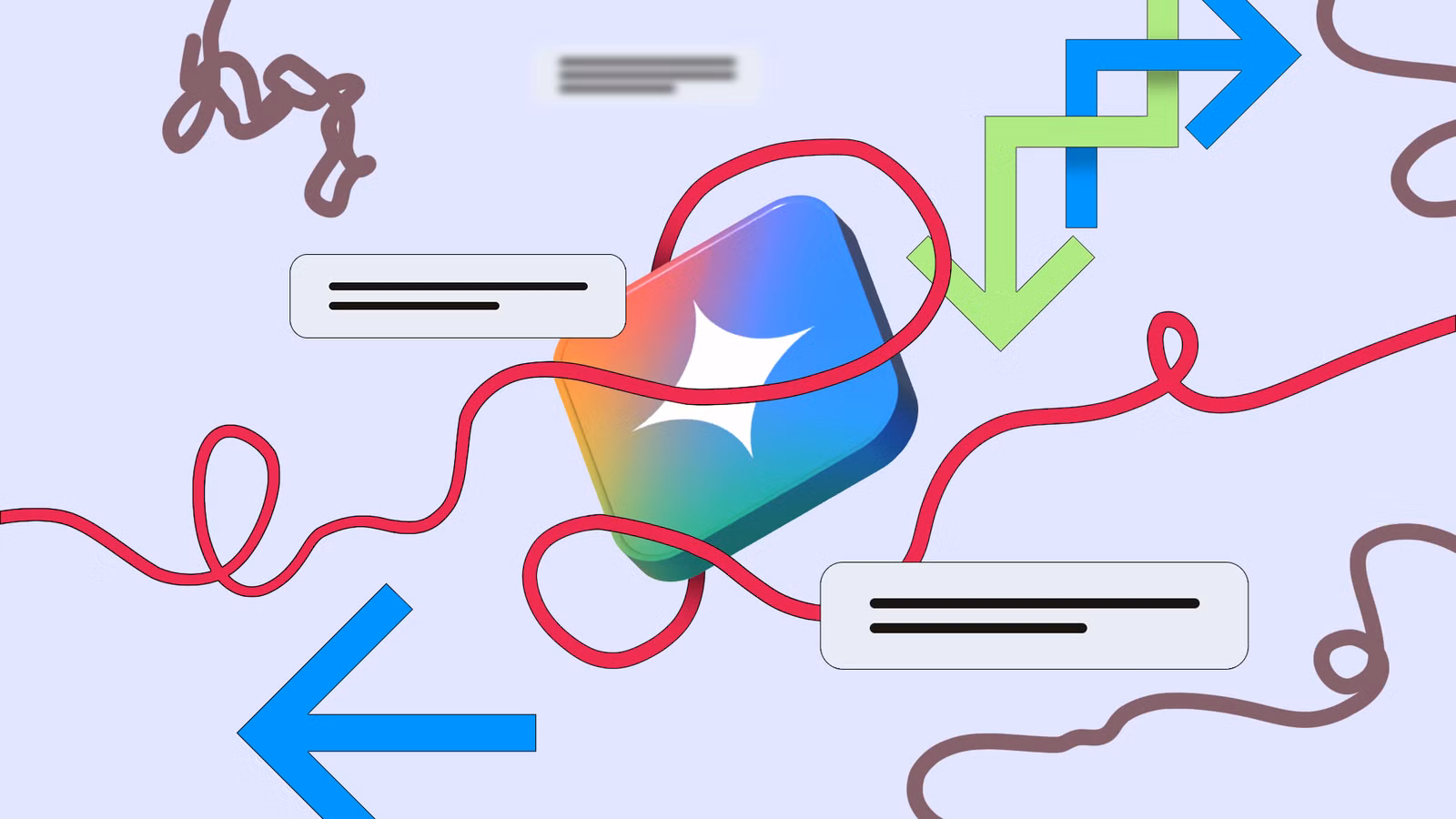 gemini icon tangled in messy scribbles and arrows representing cluttered chat context png