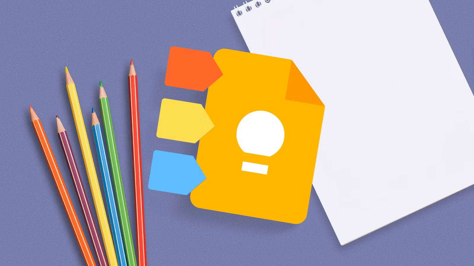 Google Keep Icon With Colorful Label Tags Attached To Its Side Placed Next To Colored Pencils And A Avif