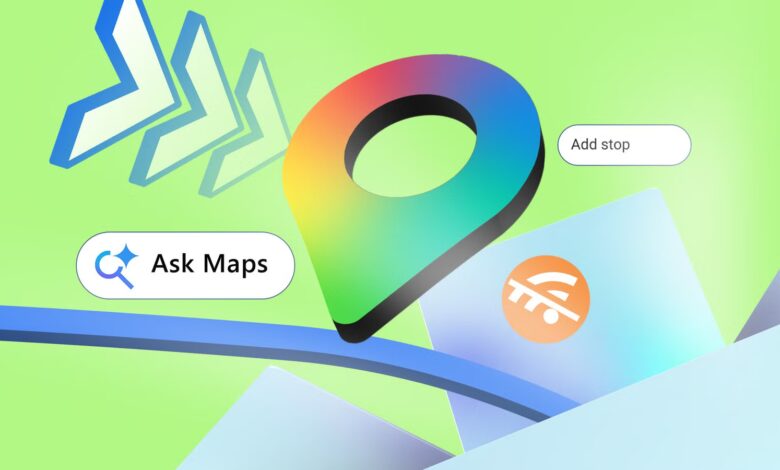 Google Maps Logo Surrounded By Icons For Ask Maps Add Stop Live Location And Offline Maps Over A Gre Avif
