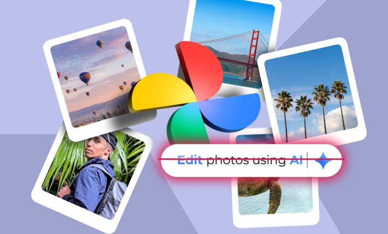 Google Photos Logo Surrounded By Images With A Red Strike Through Over The Edit Photos Using Ai Prom Avif