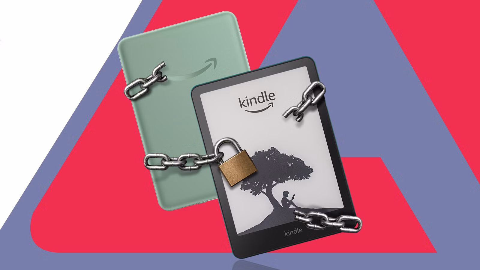 kindle e readers wrapped in broken chains and a padlock png