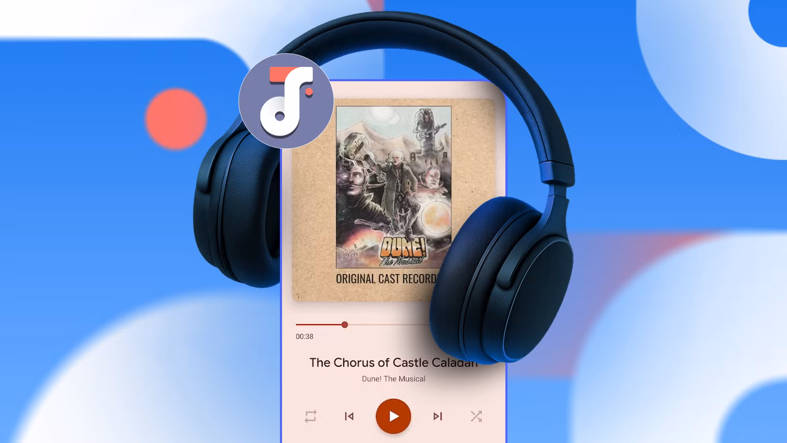 oto music player interface with headphones on an abstract blue background png