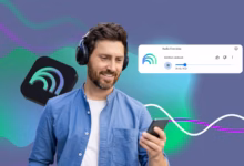Person Wearing Headphones And Listening To Notebooklm Audio Overview On A Smartphone With Audio Wave Avif