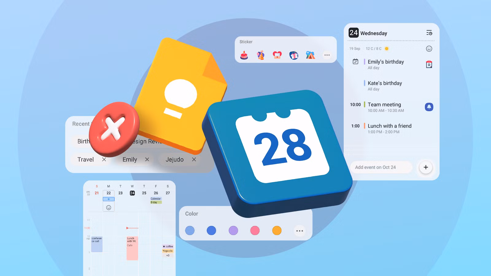 samsung calendar icon next to a google keep icon with a red x surrounded by calendar interface eleme avif