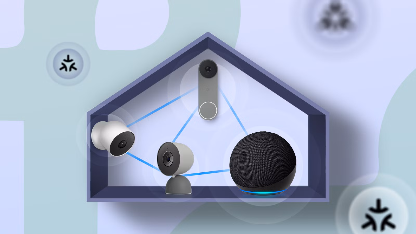 smart home devices inside a house shape connected via thread mesh network png