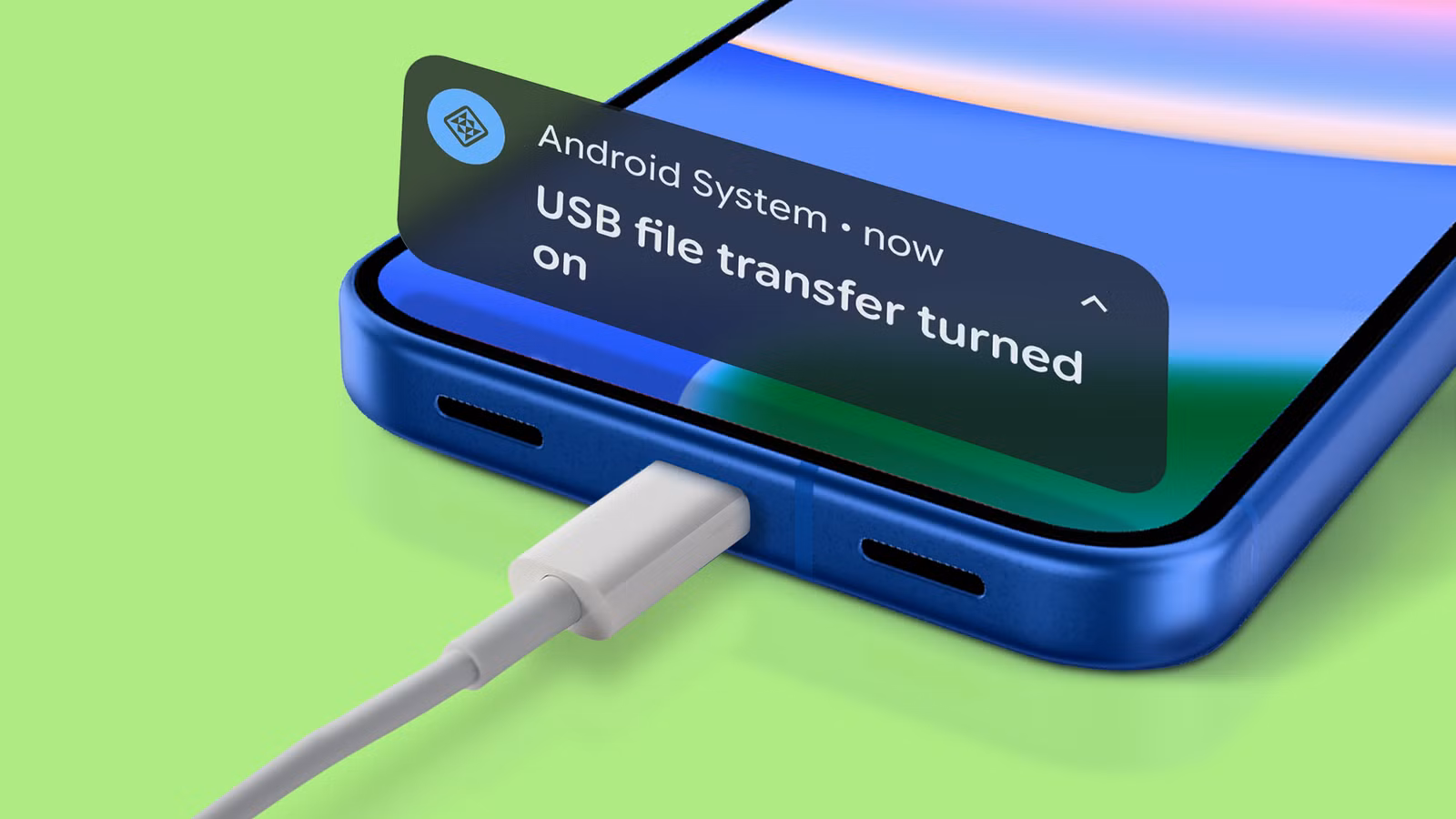 smartphone displaying the usb file transfer turned on notification as its default connection mode pn  avif