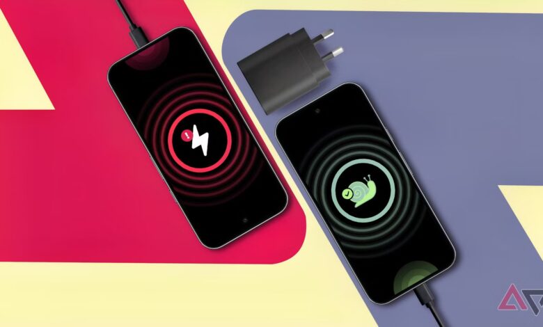 Two Smartphones Charging One Showing A Red Fast Charging Warning And The Other A Green Slow Charging Avif