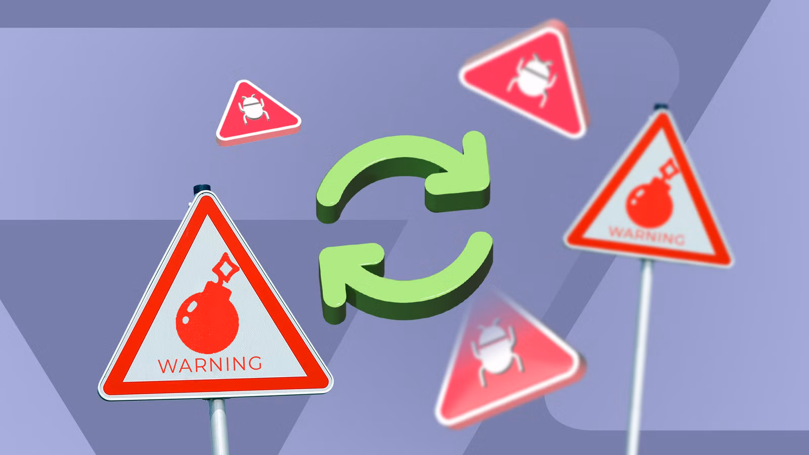 update icon surrounded by warning signs and bug alerts png