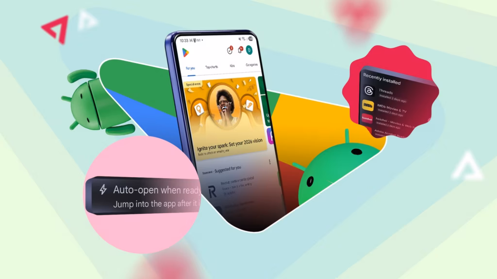 Collage Featuring A Smartphone Running The Google Play Store Surrounded By Android Mascots And Pop U Avif