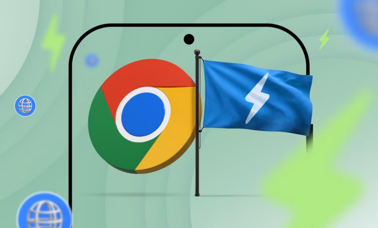 Illustration Of The Google Chrome Logo On A Phone Screen With A Blue Performance Flag Symbol Beside Avif