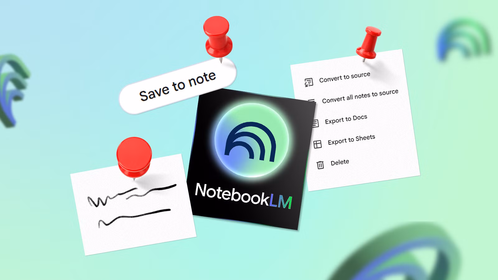 notebooklm logo with saved notes and export options png