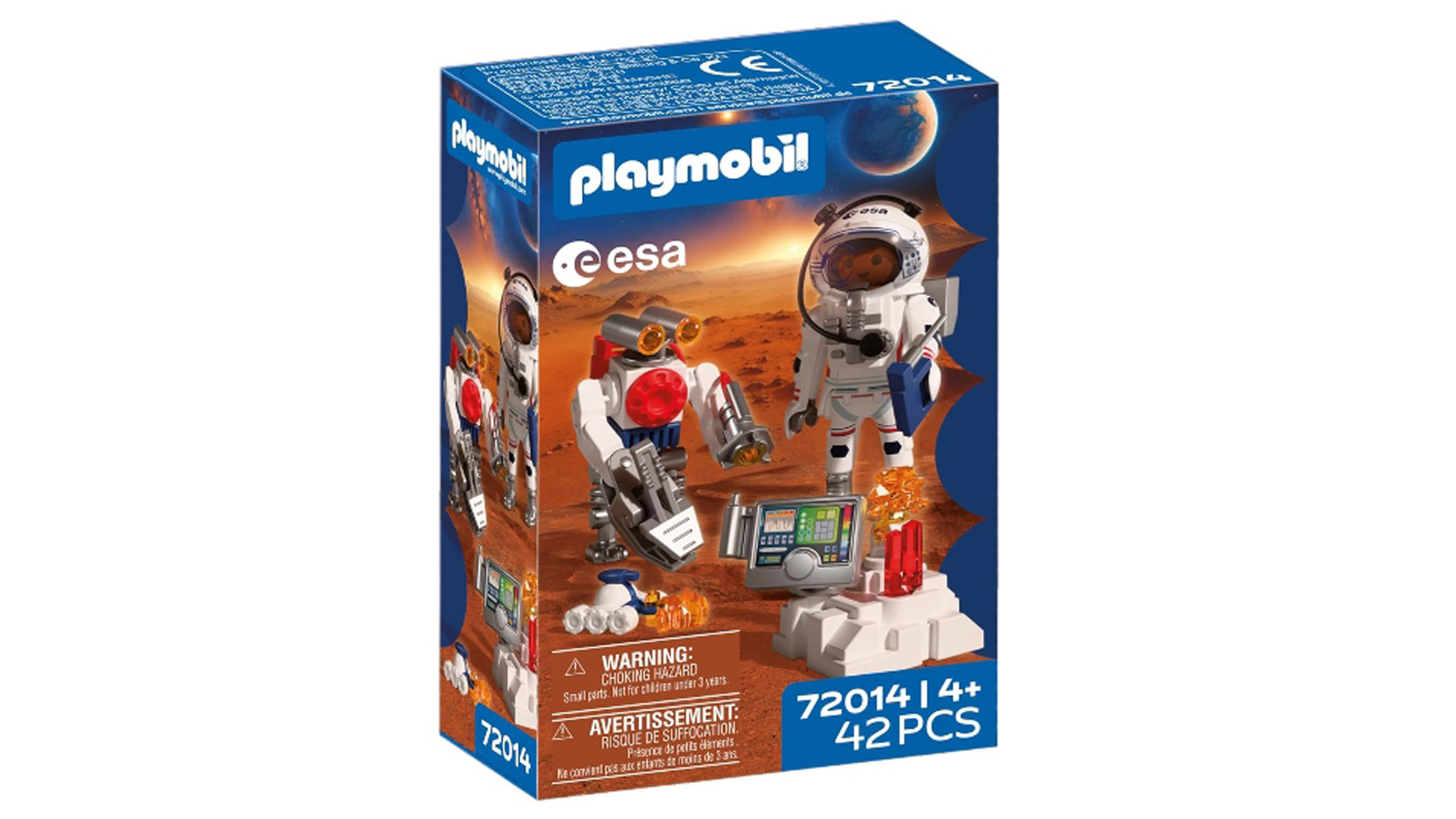 The product of a Playmobil space set placed in front of a white background.