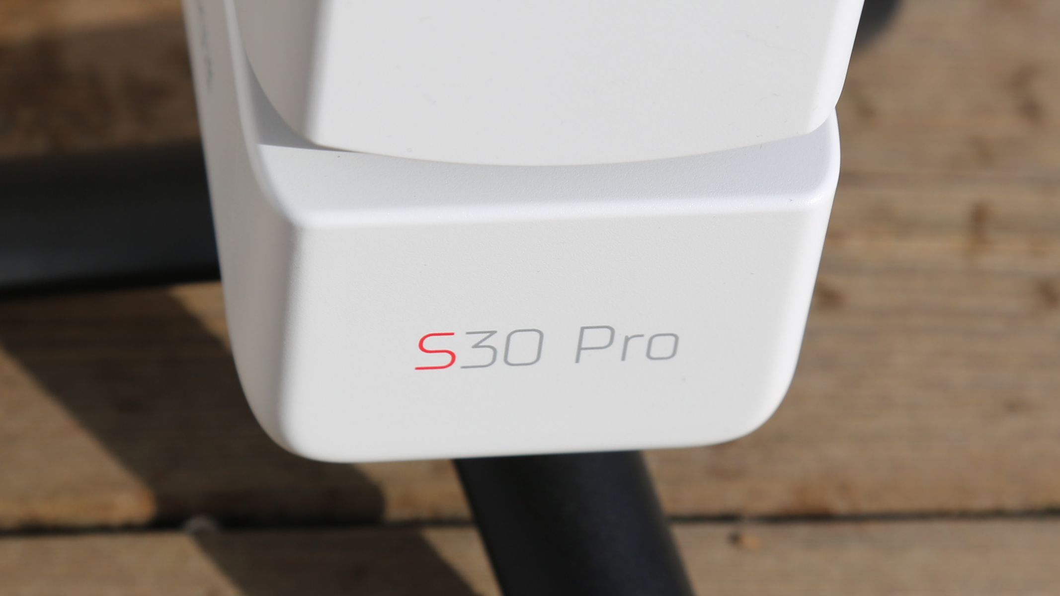 A close-up of the the logo on the ZWO Seestar S30 Pro.