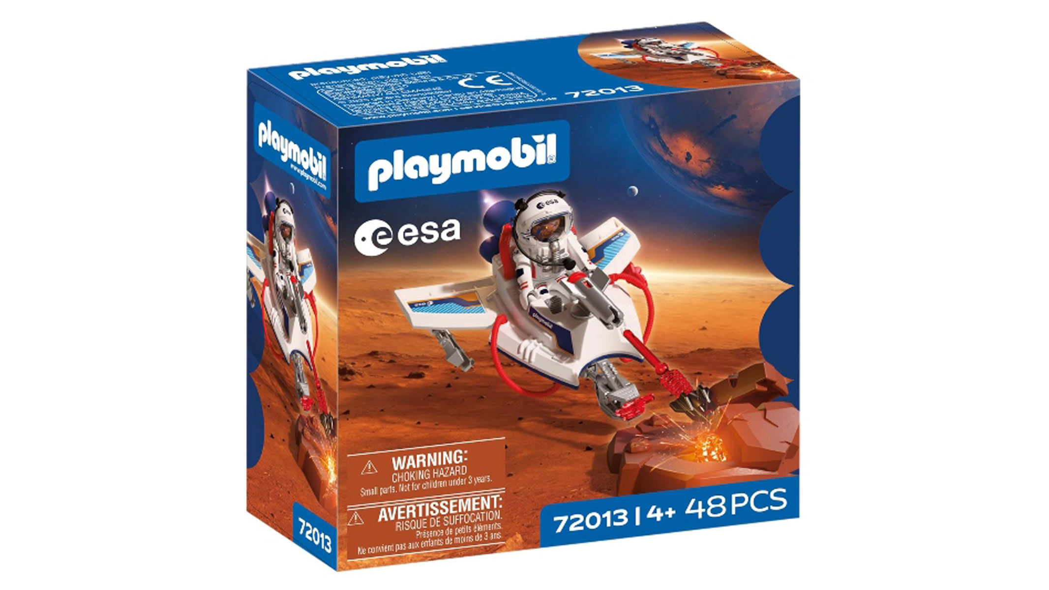 The product of a Playmobil space set placed in front of a white background.