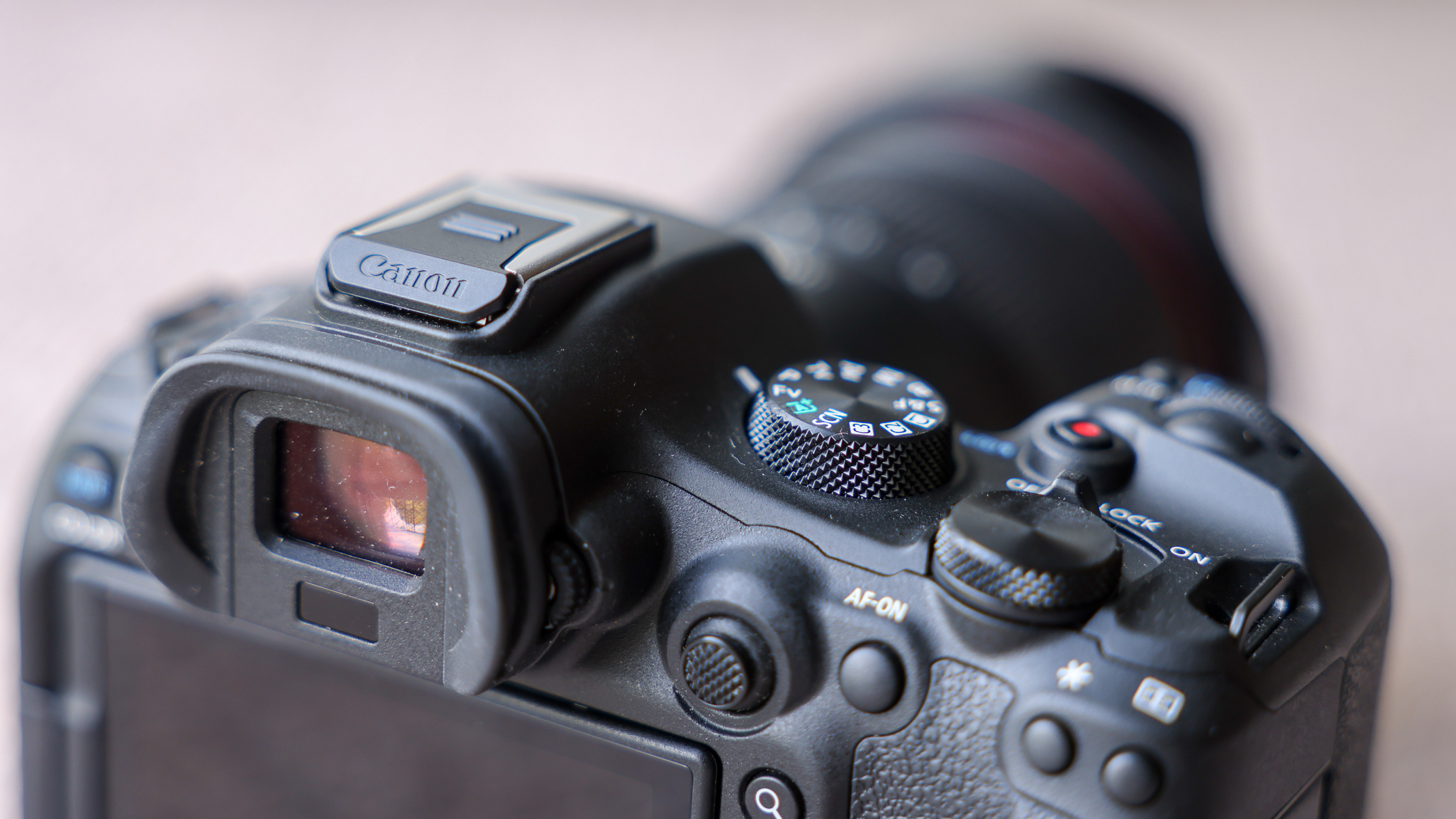 The viewfinder and top controls of the Canon EOS R6 III.