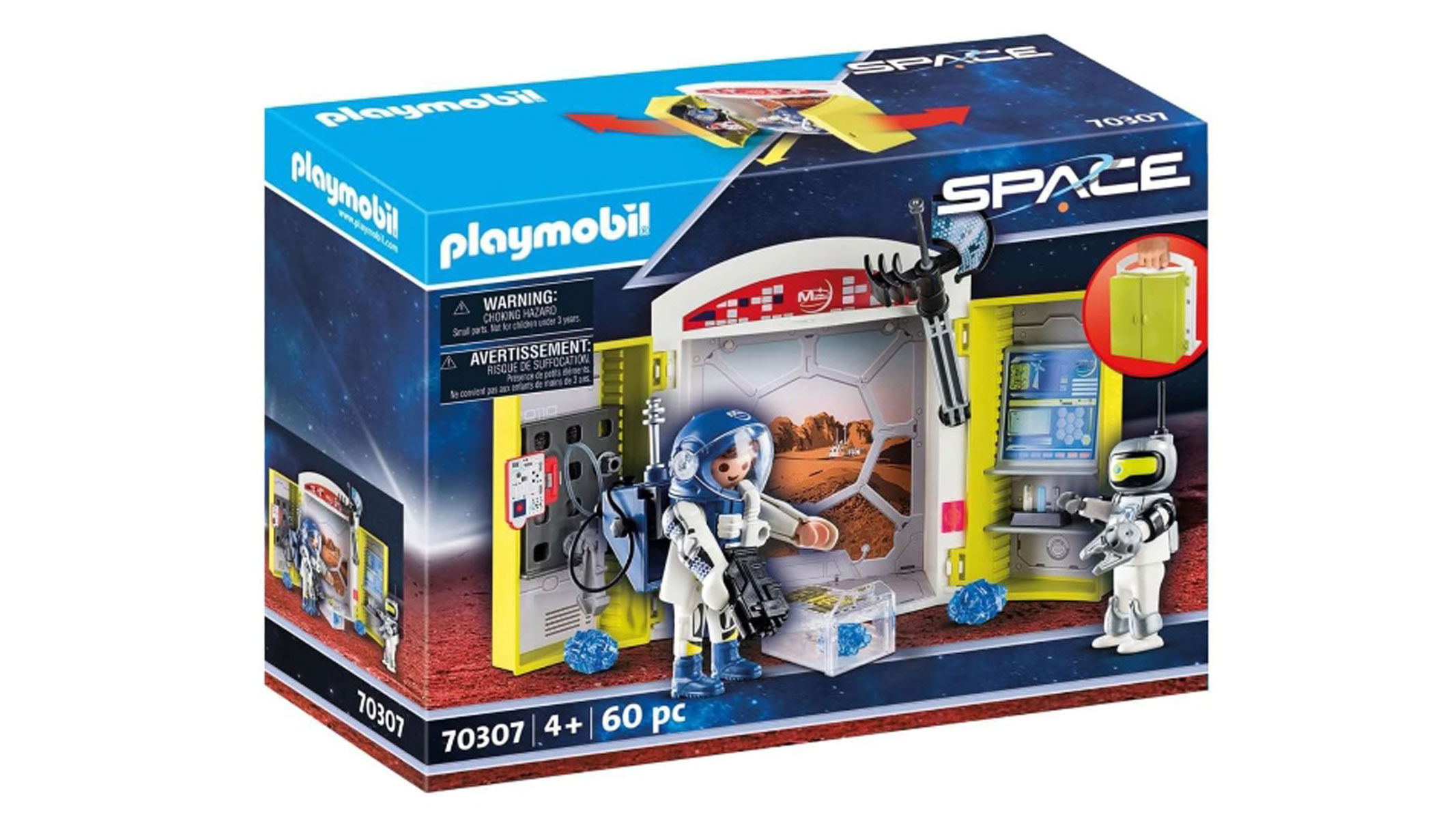 The product of a Playmobil space set placed in front of a white background.