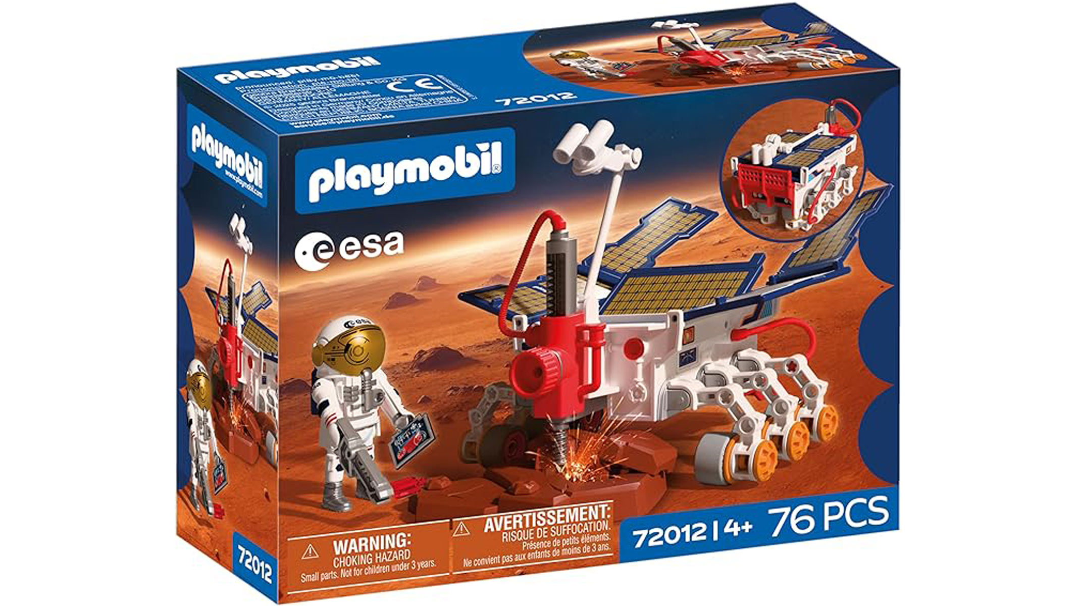 The product of a Playmobil space set placed in front of a white background.