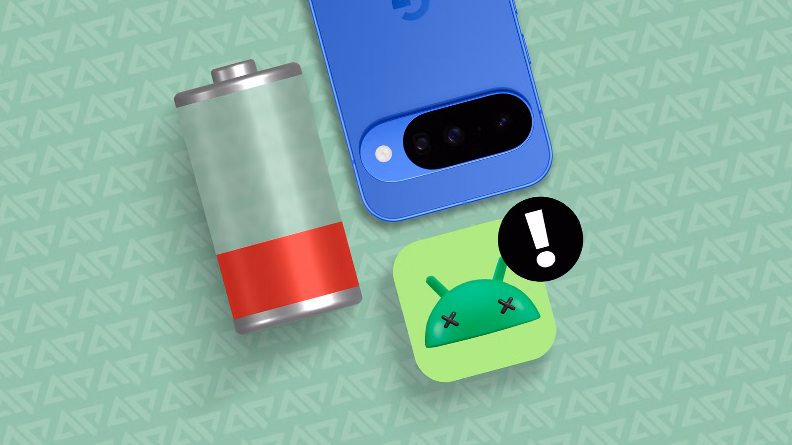 a google pixel phone appears beside a low battery and an android system error icon png