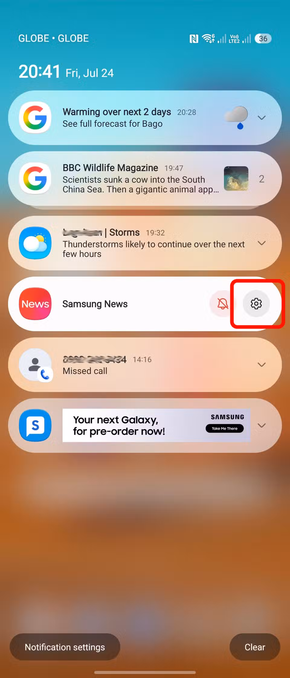 تمكين فئات الإشعارات لأخبار Samsung في Galaxy Z Flip 7
