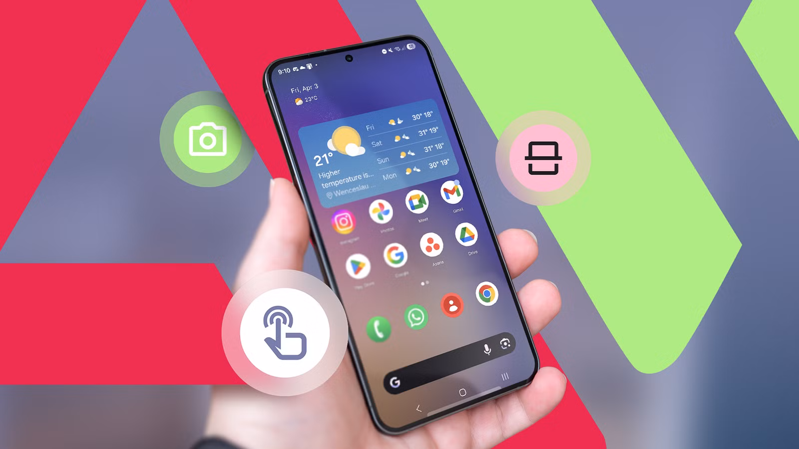 android phone with shortcut icons for camera access long press actions and split screen png