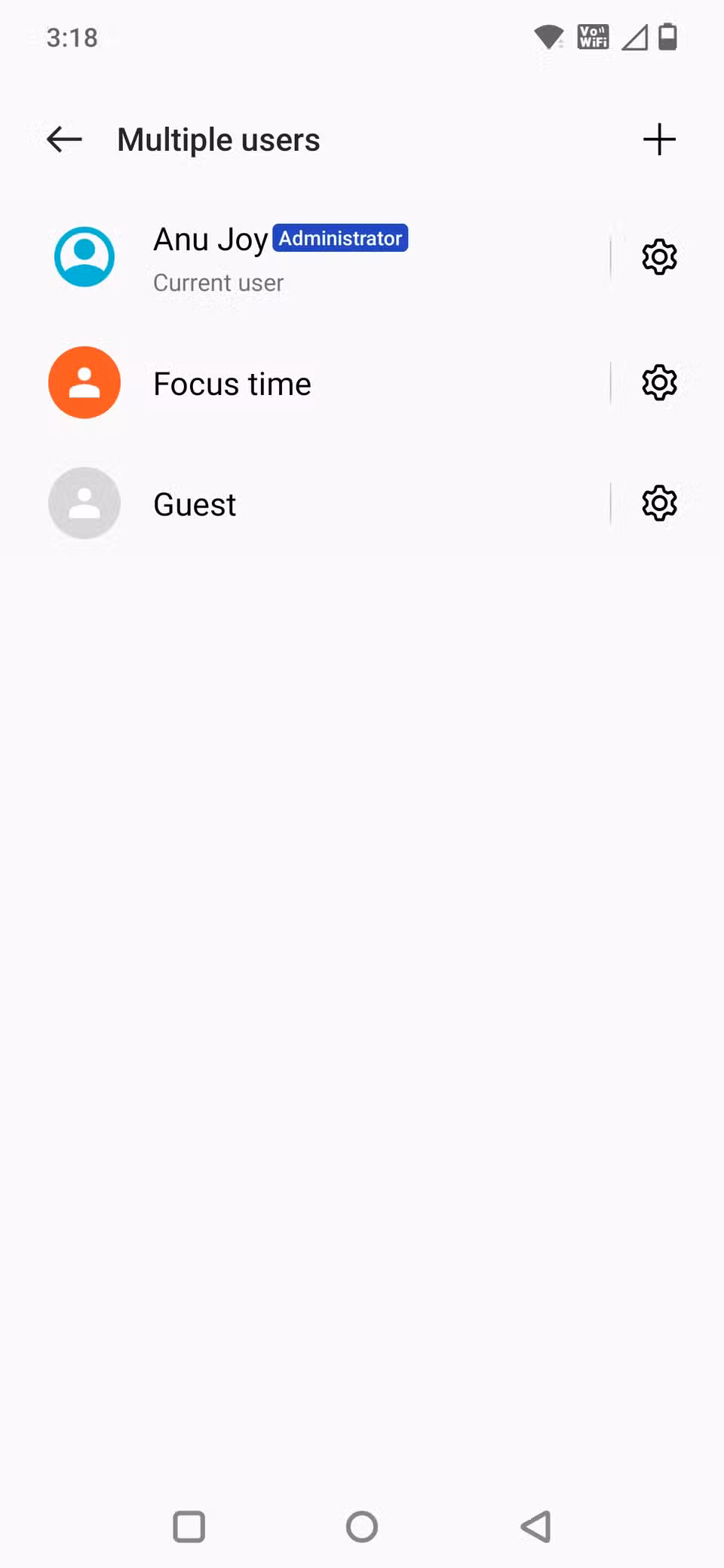 Screenshot showing the Multiple users page in Android
