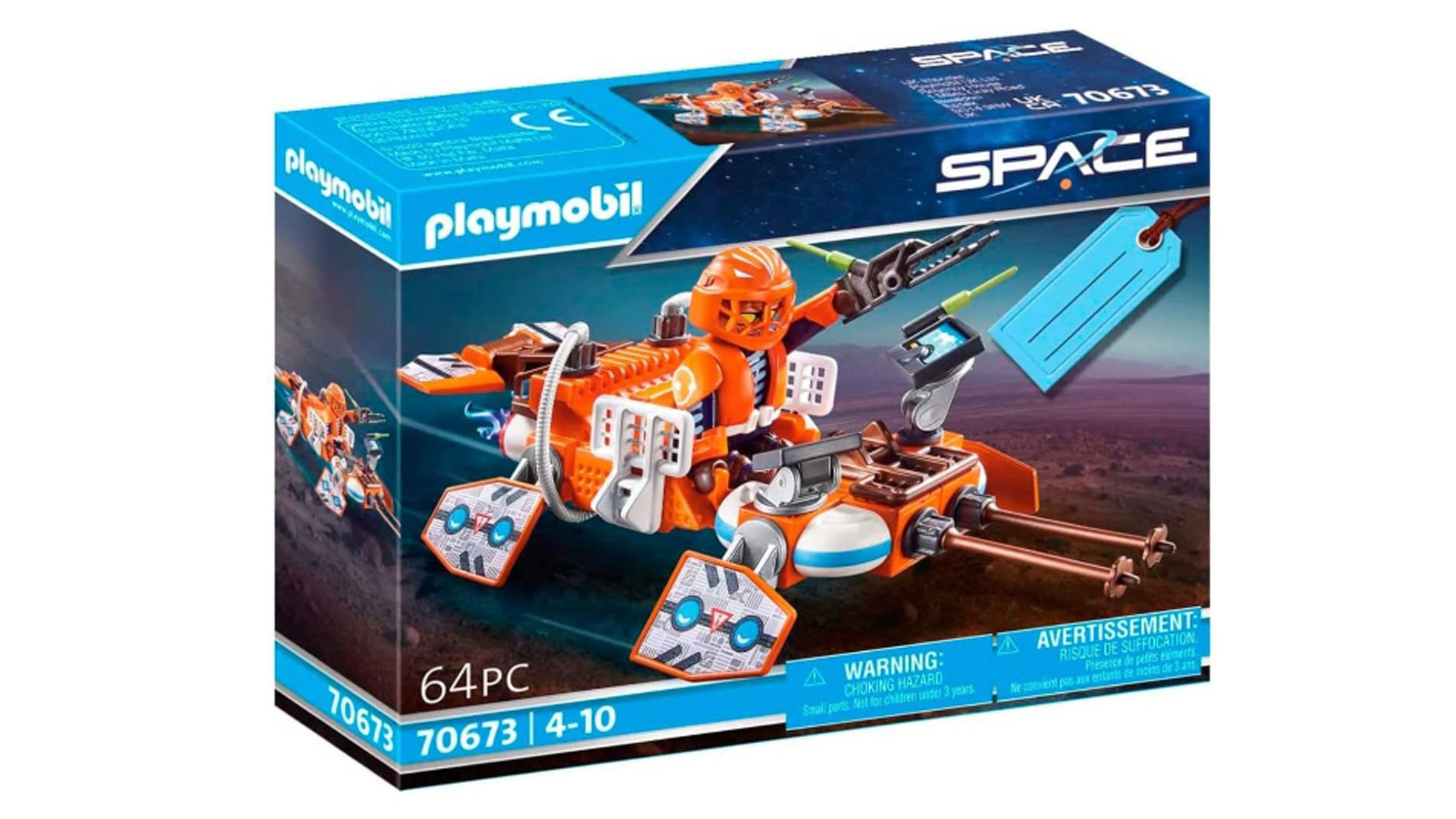 The product of a Playmobil space set placed in front of a white background.