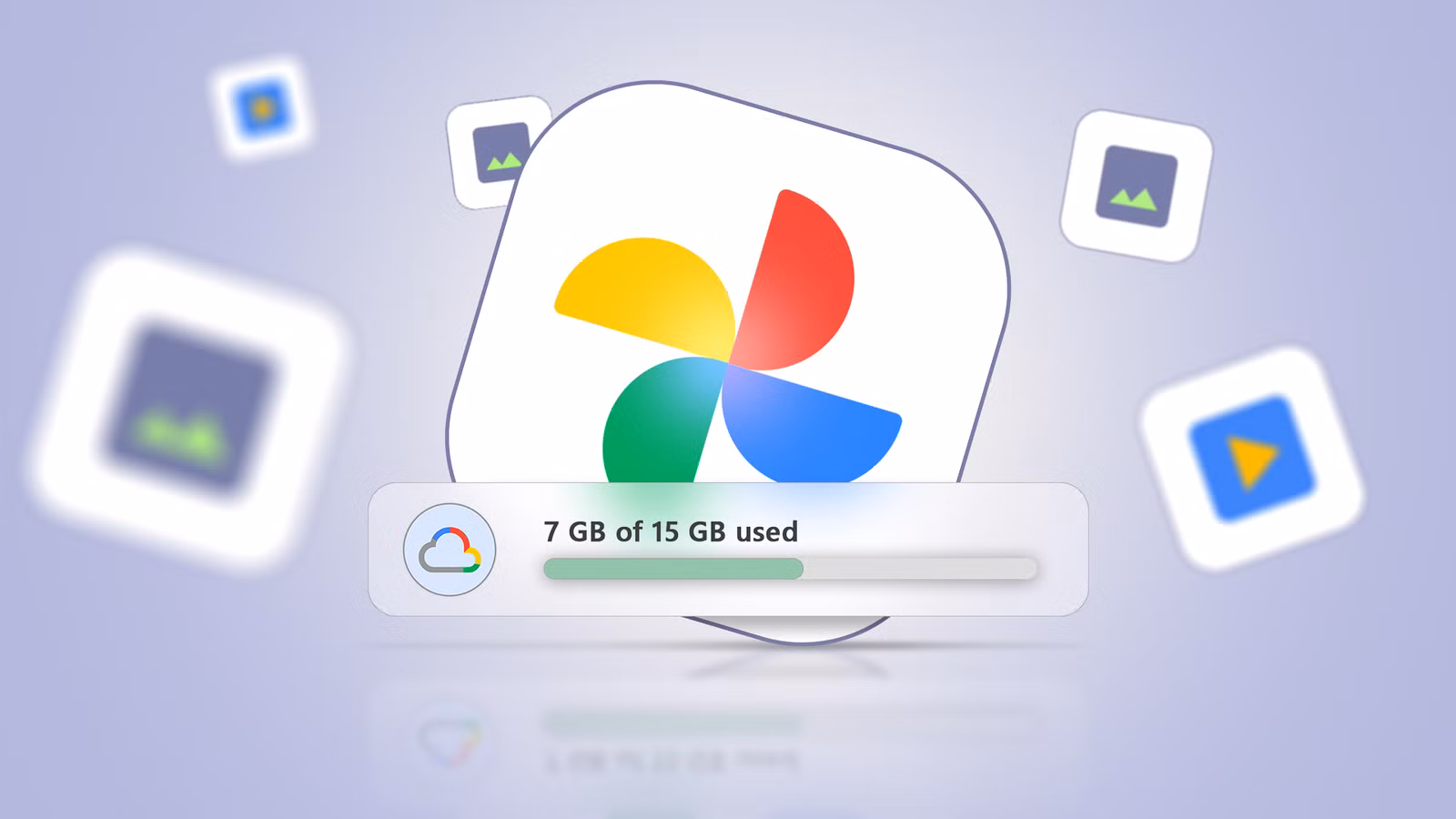 google photos logo with a storage bar showing 7 gb of 15 gb used png